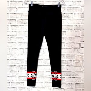 PINK Victoria's Secret Black Leggings with‎ Red and White Pattern